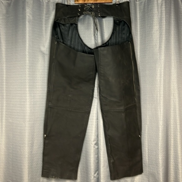 RIVER ROAD BLACK LEATHER MENS CHAPS - Picture 8 of 14